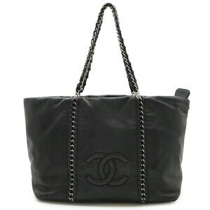 CHANEL Black Leather Logo Shoulder Bag